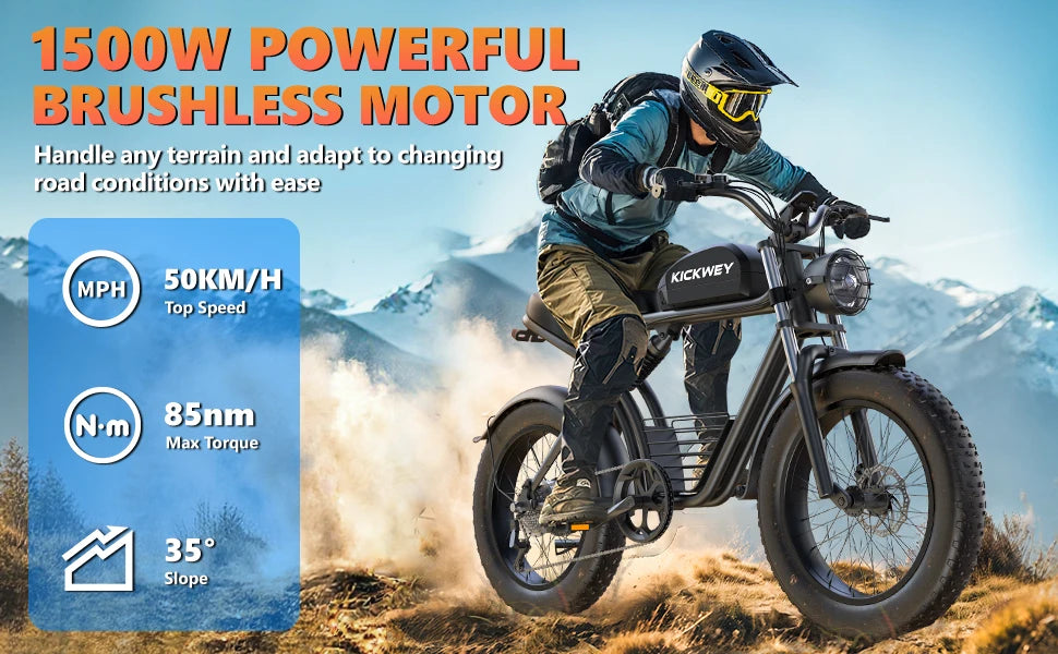 Ebike K7 1500W 48V 20/23AH Max 75 Miles Electric Motorcycle 20 inch Fat Tire Dirt Bike Electric Bike for Adults 7Speed E-Bike