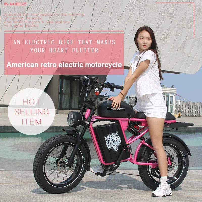 New 2025  AKEZ-S2PRO-Dual Battery Model 1500W48V26AH All-Terrain Fat Tire Electric Bicycle Dual Suspension Retro Model