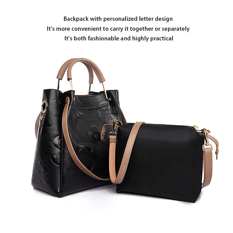 Women's Handbag, High-End Embossed Tote Bag, Large-Capacity Bucket Bag, Water-Repellent Mother-In-Law Bag, Fashionable Shoulder Crossbody Bag