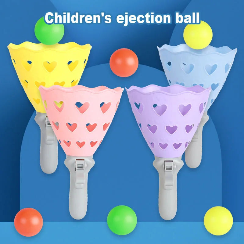 Outdoor Indoor Game Activities for Kids, 5.9 Inch Pop-Pass-Catch Ball Game with 2 Catch Launcher Baskets and 6 Balls, Yard Games