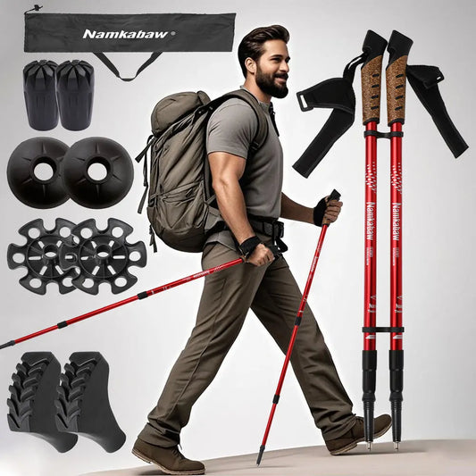 2PCS Trekking Poles Adjustable Aluminum Hiking Sticks for Outdoor Camping Walking Mountaineering Essential Gear Walking Sticks