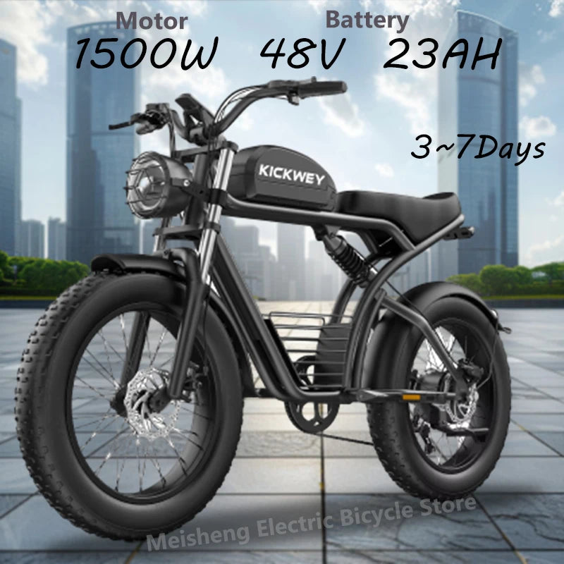 Ebike K7 1500W 48V 20/23AH Max 75 Miles Electric Motorcycle 20 inch Fat Tire Dirt Bike Electric Bike for Adults 7Speed E-Bike