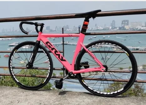 Grey Track Bike Fixie Bicycle Aluminum Alloy Frame OTA 48T Crankset 700C Single Speed Carbon Fork Fixed Gear Racing Flat Spokes