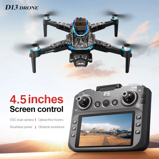 D13 Drone 4K HD with 4.5 Screen Remote & Brushless Motor, Obstacle Avoidance Optical Flow Foldable Quadcopter Aerial Photography