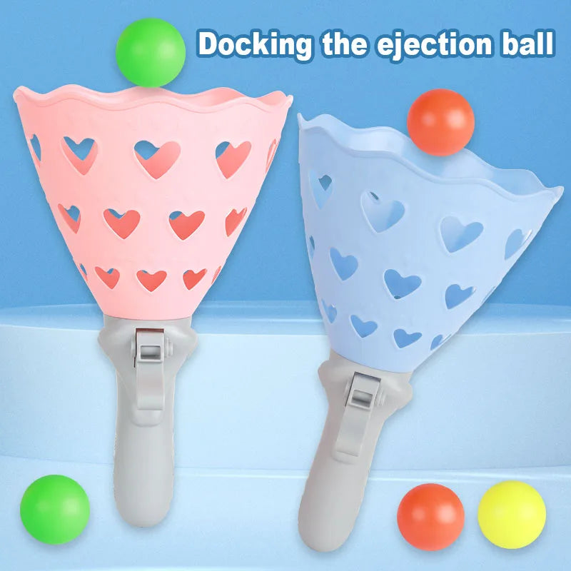 Outdoor Indoor Game Activities for Kids, 5.9 Inch Pop-Pass-Catch Ball Game with 2 Catch Launcher Baskets and 6 Balls, Yard Games