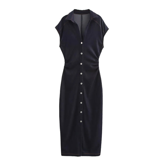 Women's Clothing 2025 Winter European And American Style Fashion Temperament Sleeveless Single-breasted Midi Slim Shirt Dress