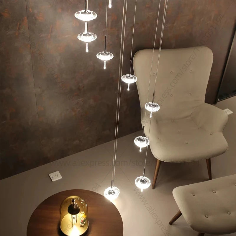 Led Chandelier Home Decoration Lighting Hanging Lamps Living Room Indoor Gloss Island Kitchen Lamps Chrome Staircase Chandelier
