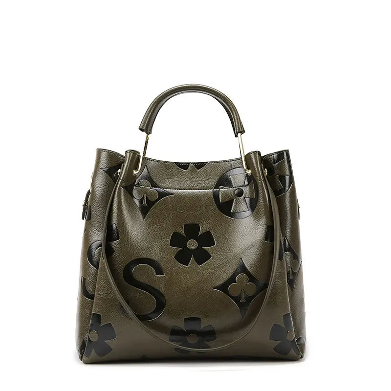 Women's Handbag, High-End Embossed Tote Bag, Large-Capacity Bucket Bag, Water-Repellent Mother-In-Law Bag, Fashionable Shoulder Crossbody Bag