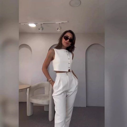 Women's Clothing 2025 New Spring and Summer Fashion Elegant Sleeveless Small Vest High Waist Nine-point Pants Two-piece Suit