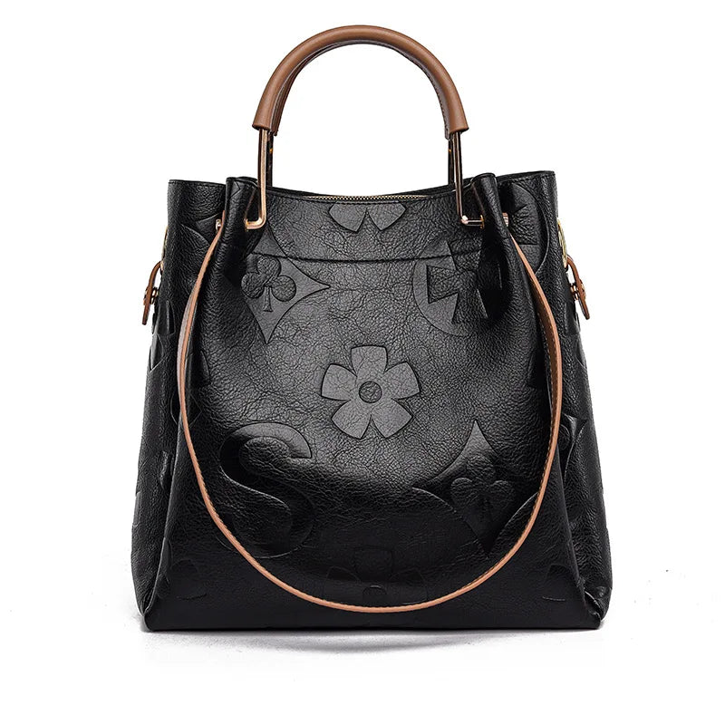 Women's Handbag, High-End Embossed Tote Bag, Large-Capacity Bucket Bag, Water-Repellent Mother-In-Law Bag, Fashionable Shoulder Crossbody Bag