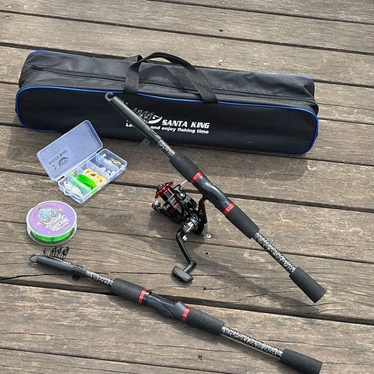 Spinning Fishing Kit- Telescopic Fishing Rod and Spinning Fishing Reel Fishing Line Lure Spoon Hooks Weights with Tackle Bag