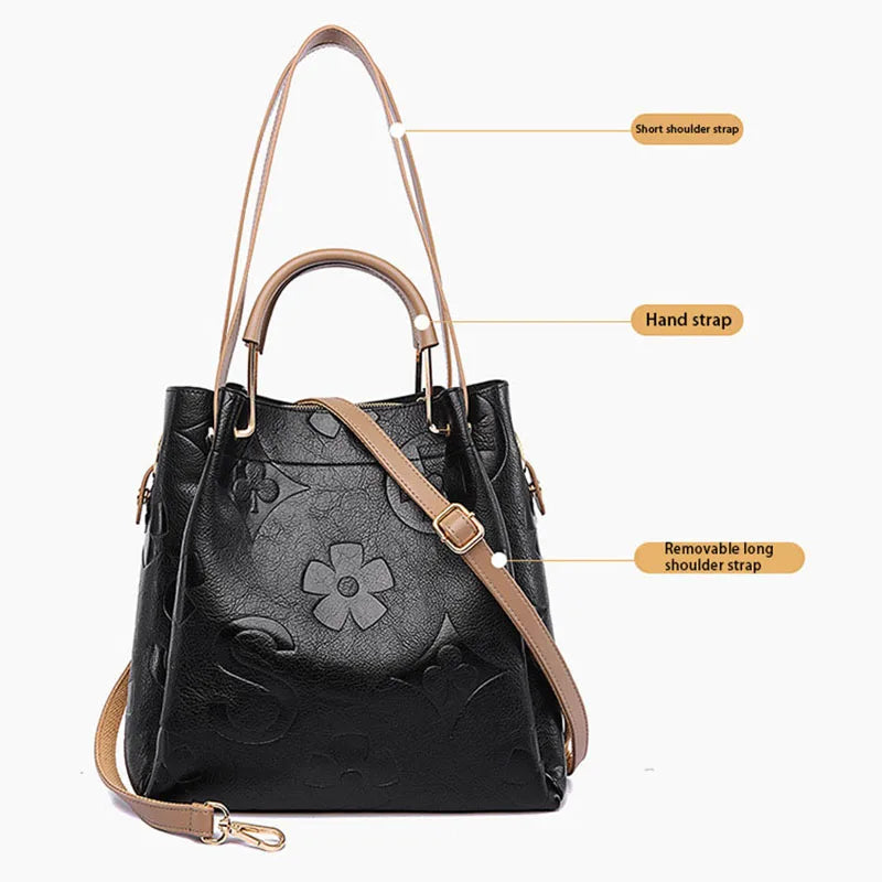 Women's Handbag, High-End Embossed Tote Bag, Large-Capacity Bucket Bag, Water-Repellent Mother-In-Law Bag, Fashionable Shoulder Crossbody Bag