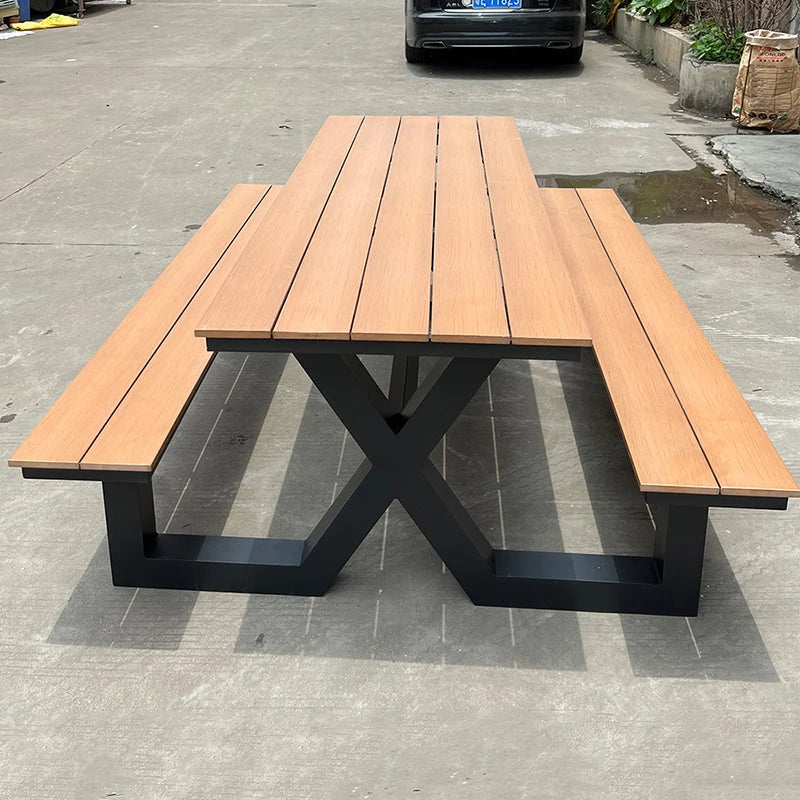 180cm Picnic Table Bench Set Weatherproof Outdoor Dining Table Set Plastic Wood Picnic Beer Table Bench with Aluminum Frame