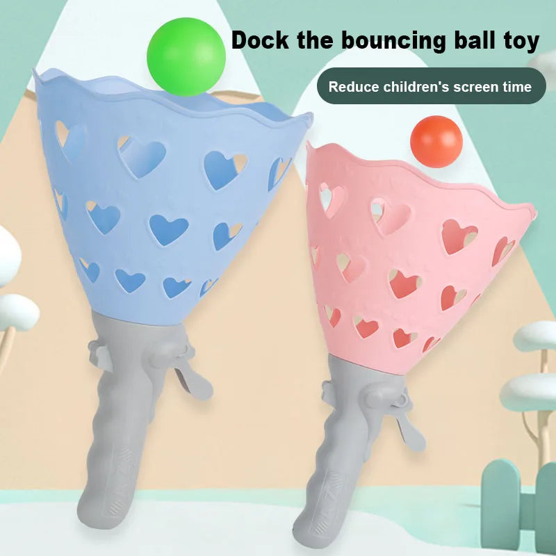 Outdoor Indoor Game Activities for Kids, 5.9 Inch Pop-Pass-Catch Ball Game with 2 Catch Launcher Baskets and 6 Balls, Yard Games
