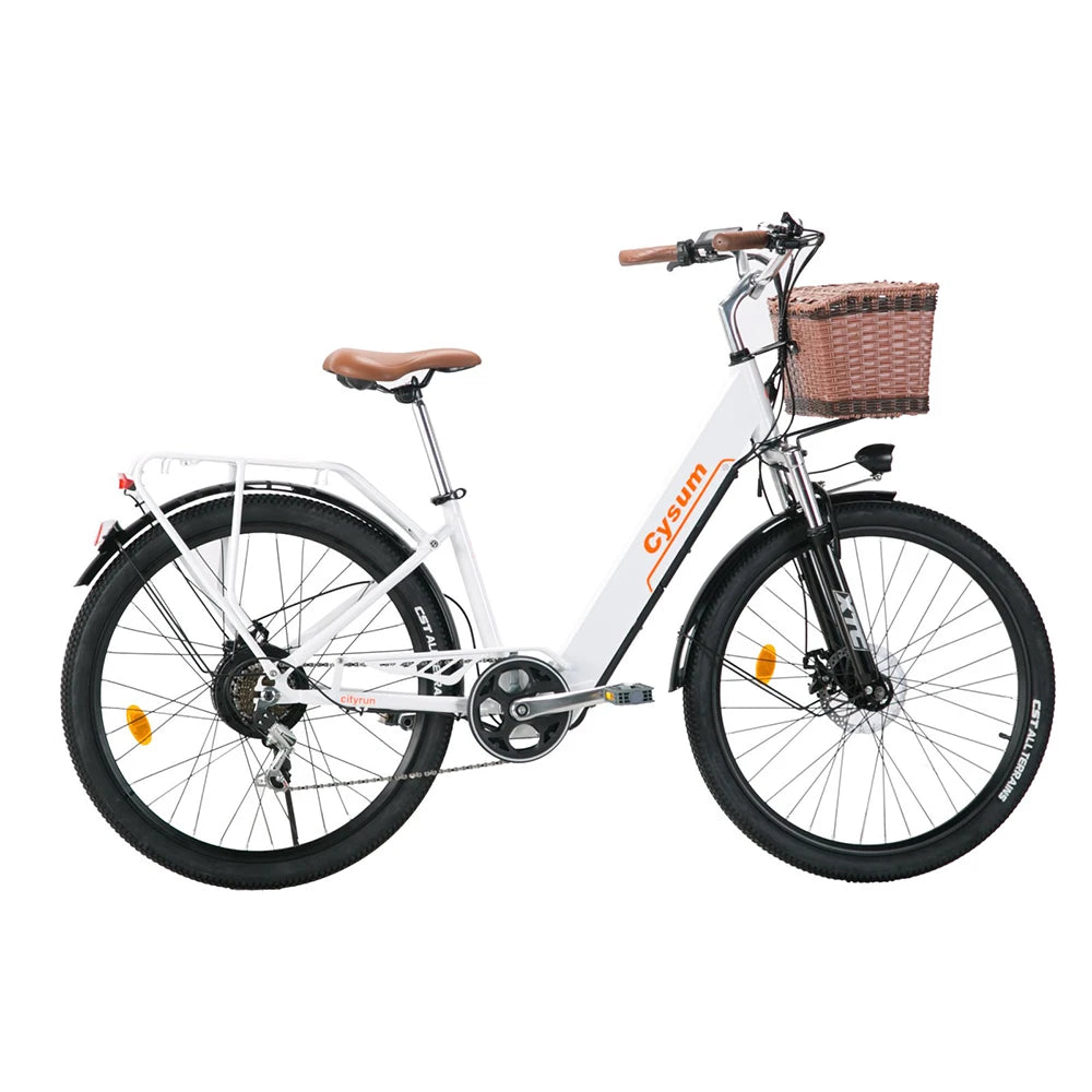 Electric Bicycle 26Inch 250W Motor Ebike 7Speed Removable Battery Pedal Assist with Basket Luggage Rack Urban Women City Ebike