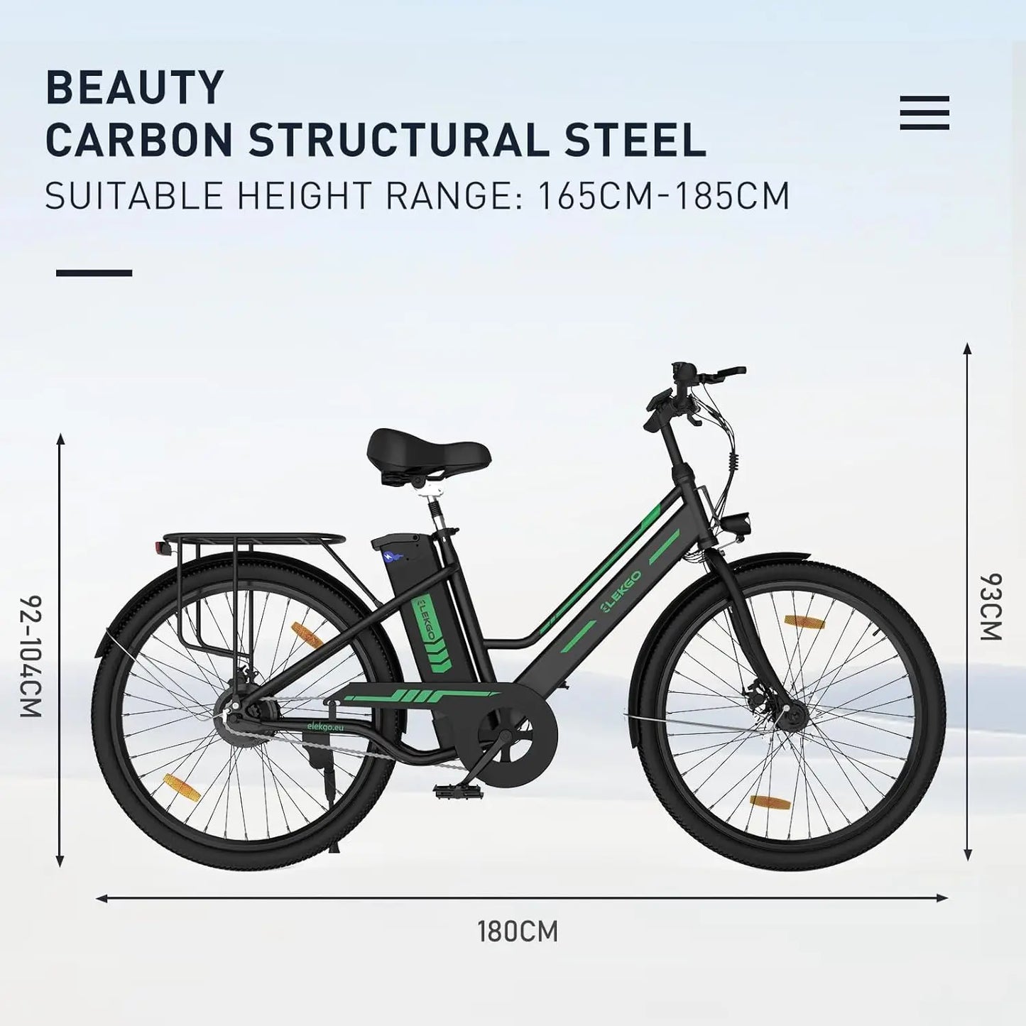 26 "Electric bike ELEKGO-pedal-assisted, 8.4Ah battery, 250W, LCD screen, city e-bike for adult, Range 35-70KM