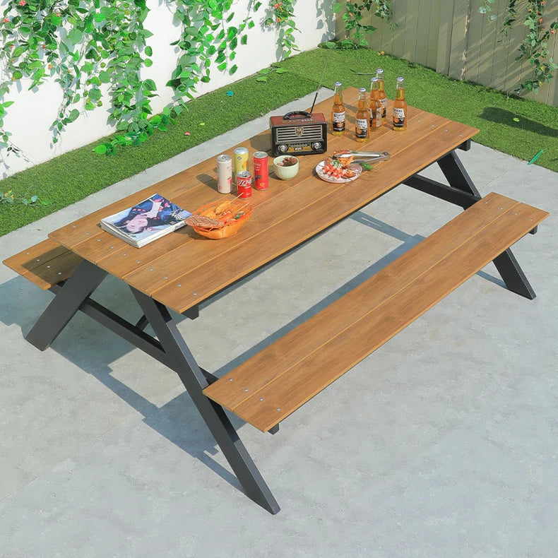 180cm Picnic Table Bench Set Weatherproof Outdoor Dining Table Set Plastic Wood Picnic Beer Table Bench with Aluminum Frame