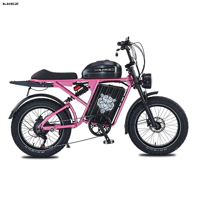 New 2025  AKEZ-S2PRO-Dual Battery Model 1500W48V26AH All-Terrain Fat Tire Electric Bicycle Dual Suspension Retro Model