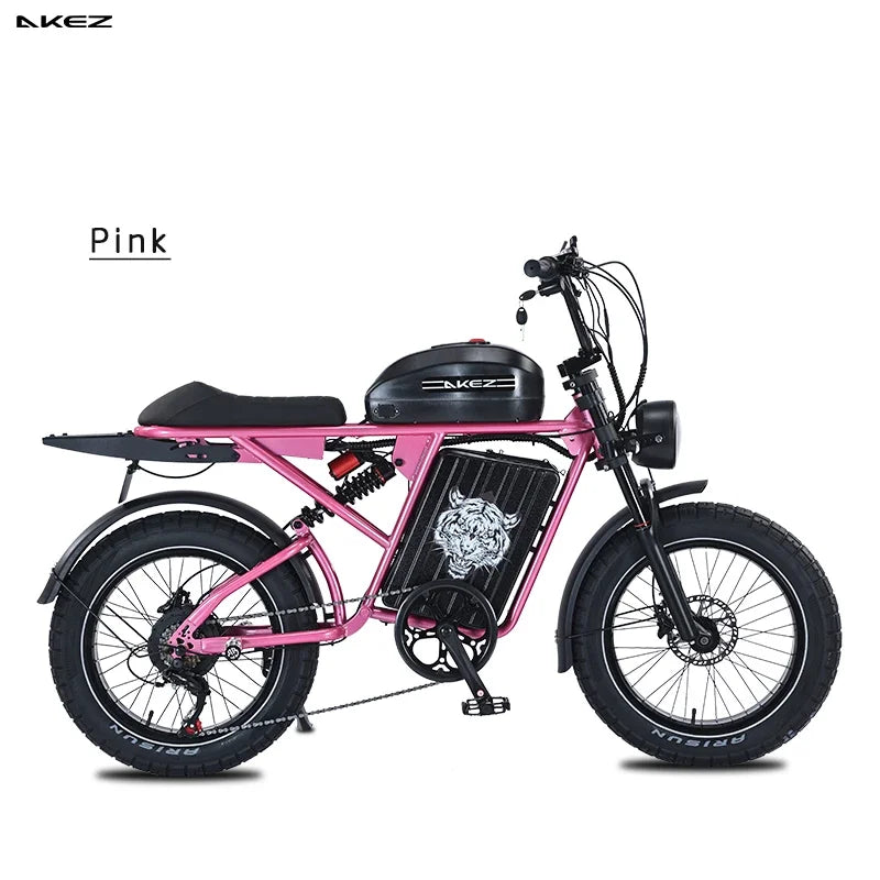 New 2025  AKEZ-S2PRO-Dual Battery Model 1500W48V26AH All-Terrain Fat Tire Electric Bicycle Dual Suspension Retro Model