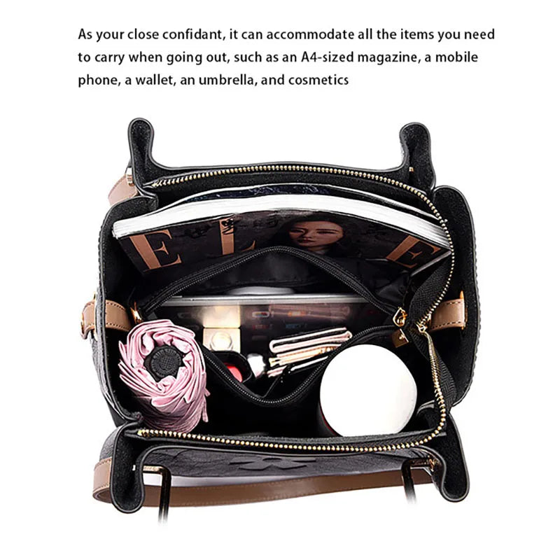 Women's Handbag, High-End Embossed Tote Bag, Large-Capacity Bucket Bag, Water-Repellent Mother-In-Law Bag, Fashionable Shoulder Crossbody Bag