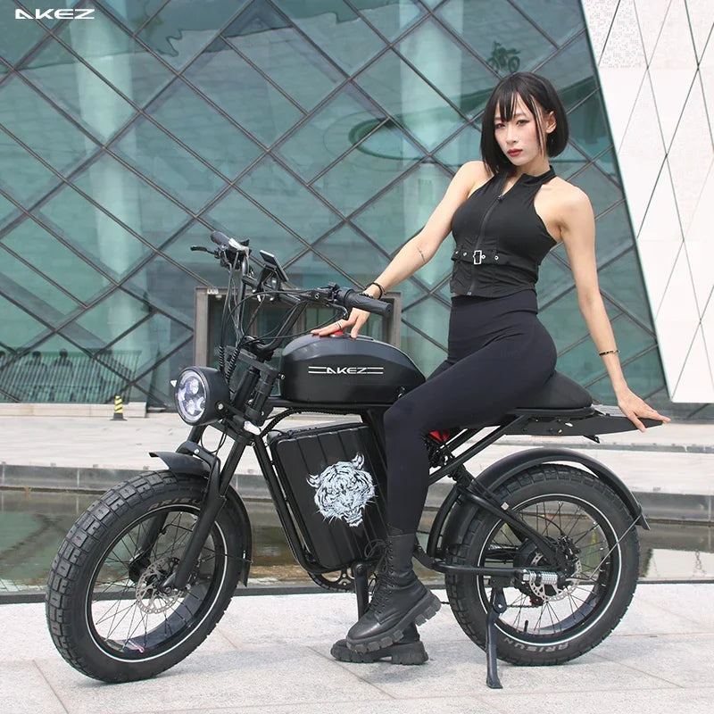 New 2025  AKEZ-S2PRO-Dual Battery Model 1500W48V26AH All-Terrain Fat Tire Electric Bicycle Dual Suspension Retro Model